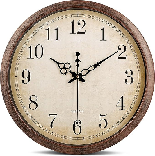 Bernhard Products Vintage Brown Wall Clock Silent Non Ticking 16 Inch Extra Large Quality Quartz Battery Operated Round Decorative Easy to Read for Home Kitchen Living/Dining Room Bedroom Office
