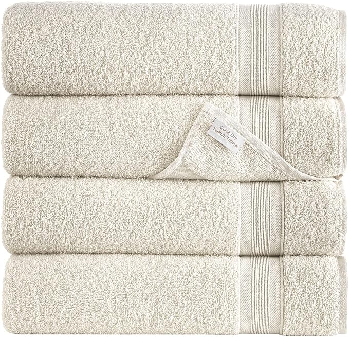 Quick-Dry, Soft & High Absorbent Bath Towels 27"x54" Cotton Turkish Bath Towel Set of 4 | Daily Use 100% Cotton Towels for Bathroom, Gym & More | Bathroom Towels Set (4 Pcs, Ivory Lace)