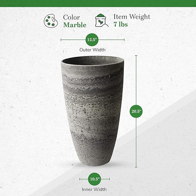 Algreen Products Acerra Composite Vase Planter with Drainage Hole, Decorative Texture, Removable Plug for Lawn and Garden, Marble