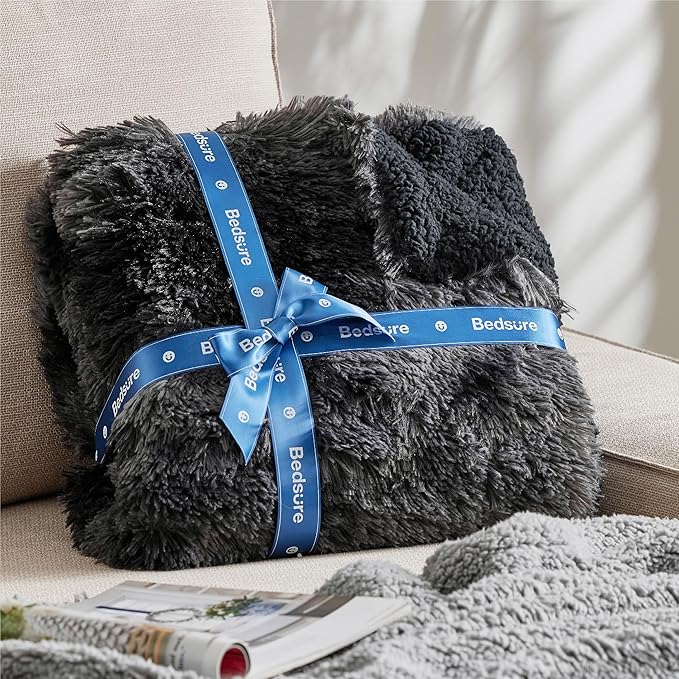 Bedsure Fluffy Tie Dye Black King Size Blanket for Bed, Thick Soft Sherpa Faux Fur Fleece Bedding Fuzzy Plush Winter Warm Heavy Oversize Big Large King Blanket, Cozy Black Gifts for Men Women, 108x90