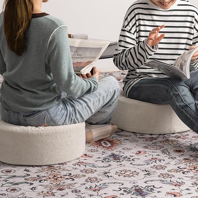 Pouf Ottoman Foot Rest Stool, Double Layer Round Modern Foam Filled Foot Stool for Couch, Living Room, Bedroom (Apricot)
