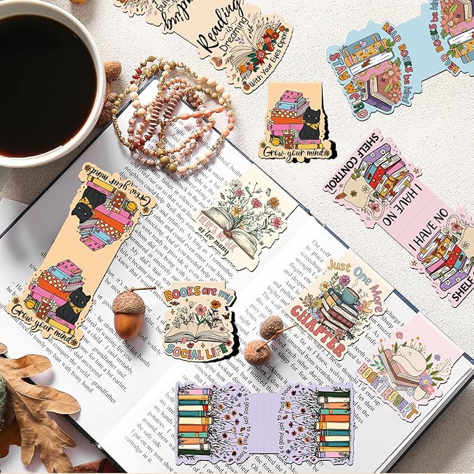 Book Lover Magnetic Bookmark - 9Pcs Flower Book Mark Magnets Cute Cat Floral Bookmarks Magnetic Bookish Magnets Book Markers Page Clip Gifts for Women Teen Students Teacher Reading Office
