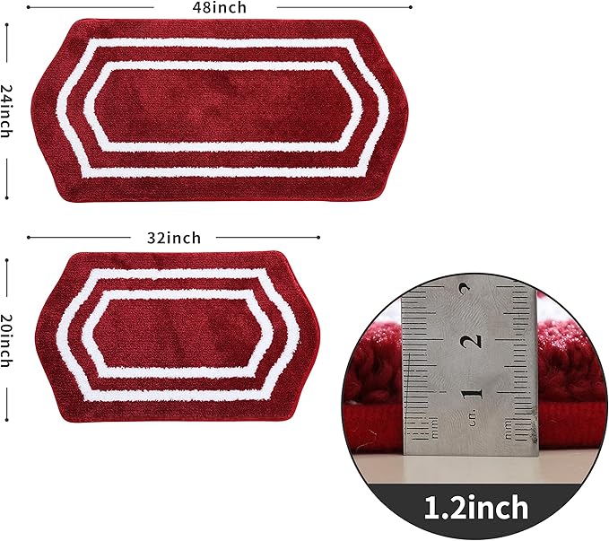 COSY HOMEER Extra Thick Bath Rugs Set - Anti-Slip Bath Mats Soft Plush 100% Strong Mirco Polyeste Mat Living Room Bathroom Mat Floor Water Absorbent(Red,20/inch X 32/'' + 24/inch X 48'' - Inches)