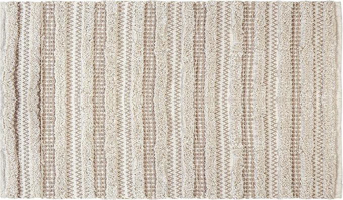 Cotton Rugs for Living Room 24x36 inches, Farmhouse Cotton Area Rug for Bedroom, Washable Tufted Indoor Floor Carpet for Kitchen Dorm Office Dining Room Office Home Decor, Off White Natural