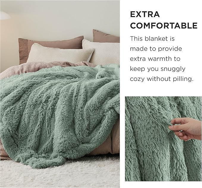 Bedsure Fluffy Sage Green King Size Blanket for Bed, Thick Soft Sherpa Faux Fur Fleece Bedding Fuzzy Plush Winter Warm Heavy Oversize Big Large King Blanket, Cozy Green Gifts for Men Women, 108x90