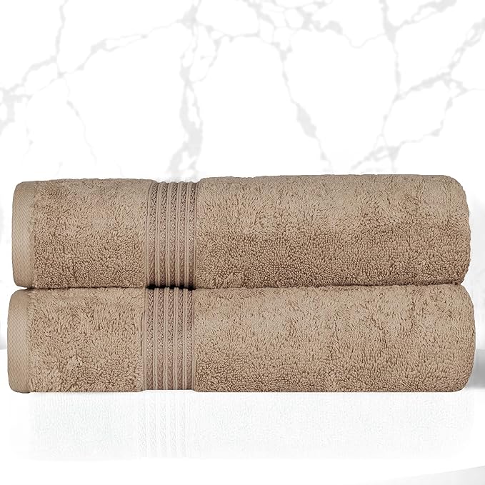 Superior Egyptian Cotton Bath Towel Set, Home Bathroom Towels, Master, Guest Bath, Decor Essentials, Quick Dry, Absorbent, Large Body Towels, Spa, Hotel, Resort, Adult, Kids, Set of 2, Taupe