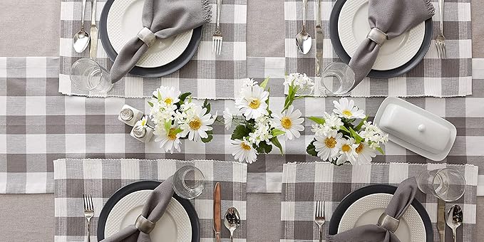 DII Buffalo Check Collection, Classic Farmhouse Placemat Set, 13x19, Gray & White, 6 Piece