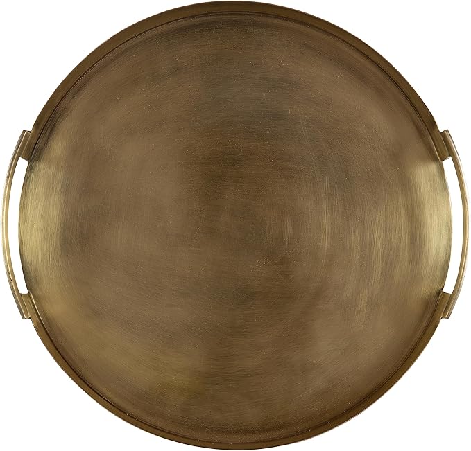 Kate and Laurel Myo Transitional Metal Round Tray, 15 x 15, Brass, Modern Glam Circular Decorative Serving Tray with Handles for Storage, Display, and Decor