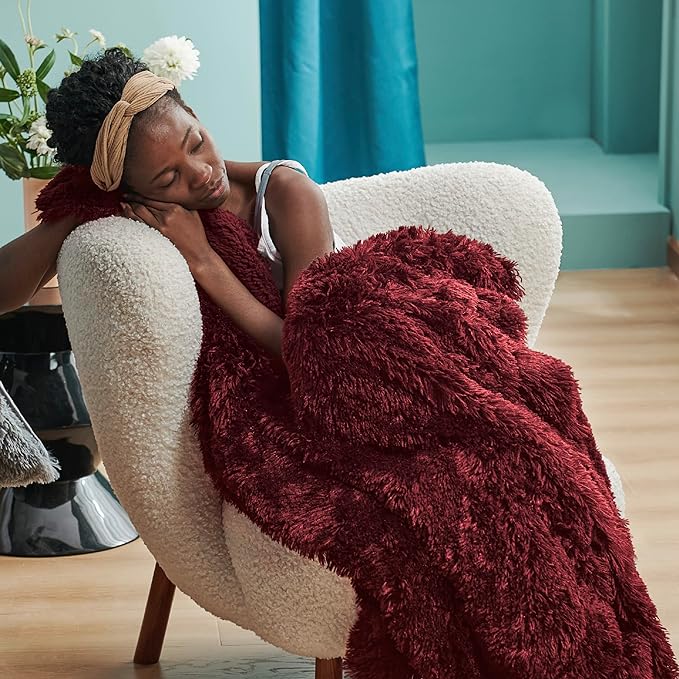 Bedsure Fluffy Burgundy Red King Size Blanket for Bed, Thick Soft Sherpa Faux Fur Fleece Bedding Fuzzy Plush Winter Warm Heavy Oversize Big Large King Blanket, Cozy Red Gifts for Men Women, 108x90