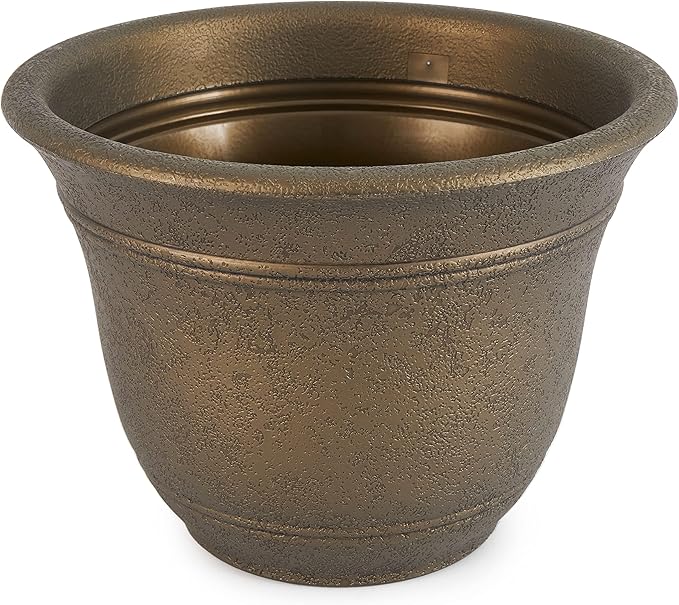 HC Companies SRA10001P02 Sierra 10 Inch Self Watering Round Weather Resistant Plastic Resin Flower Garden Planter Pot Container, Celtic Bronze