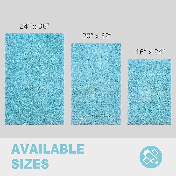 CozeCube Upgraded Shaggy Bath mat for Bathroom Non Slip 36" X 24", Super Soft Quick Dry Bath Rugs, Fluffy Plush Bathroom Rugs Machine Washable, Light Blue