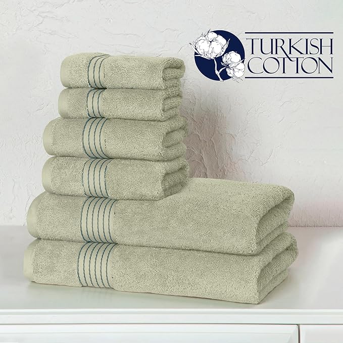 Elegant Comfort Premium Cotton 6-Piece Towel Set, Includes 2 Washcloths, 2 Hand Towels and 2 Bath Towels, 100% Turkish Cotton - Highly Absorbent and Super Soft Towels for Bathroom, Mint Green
