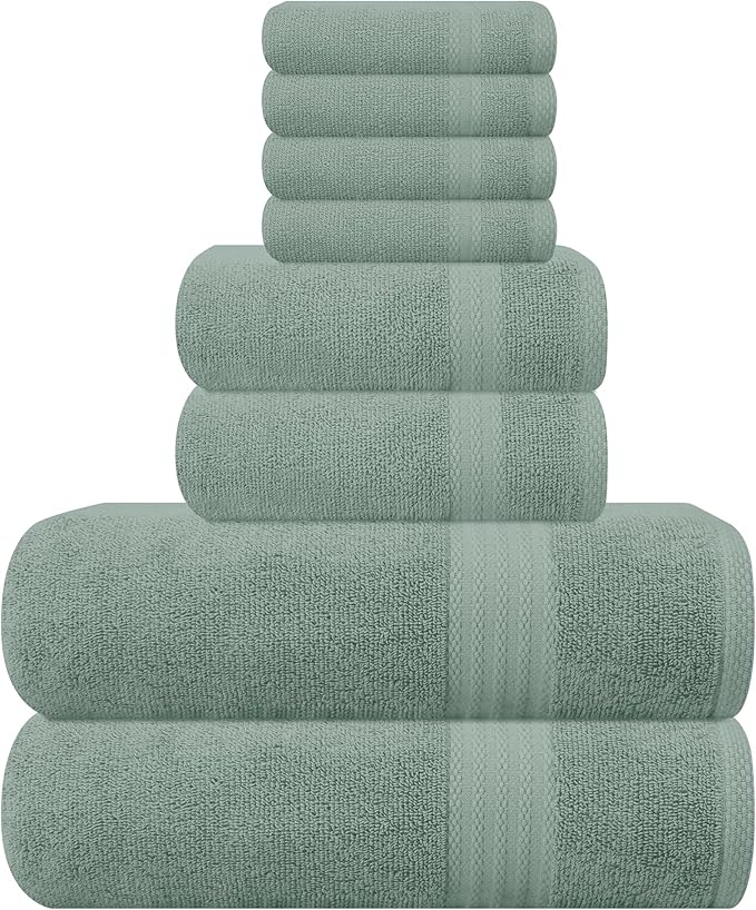 GLAMBURG Ultra Soft 8-Piece Towel Set - 100% Pure Ringspun Cotton, Contains 2 Oversized Bath Towels 27x54, 2 Hand Towels 16x28, 4 Wash Cloths 13x13 - Ideal for Everyday use, Hotel & Spa - Jade