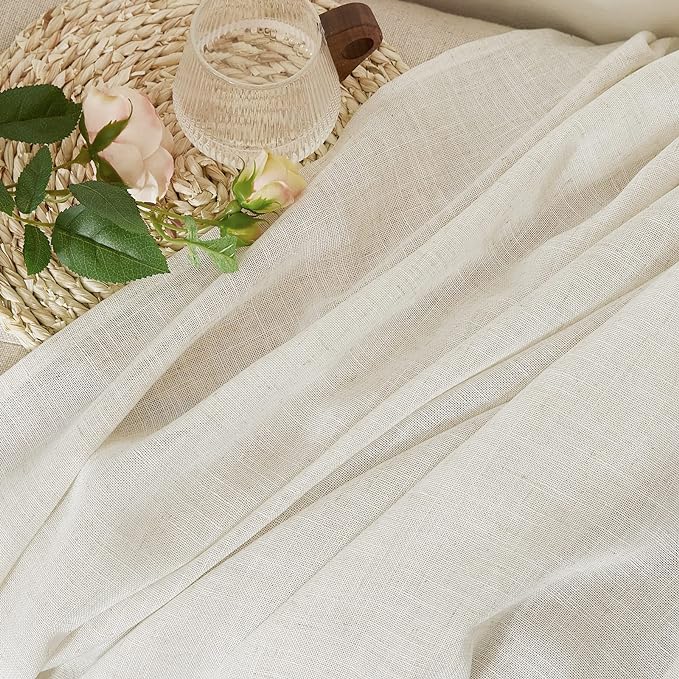NICETOWN Linen Curtains for Bedroom 95 inch Long, Grommet Flax Linen Weave Window Curtains & Drapes Semi Sheer Privacy with Light Filtering for Living Room, W42 x L95, 2 Panels
