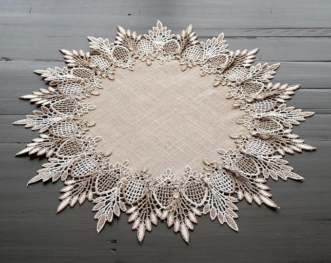 Lace Doily Neutral Earth Tones Table Topper Scarf Place Mat Round Doily (16 inch Round)