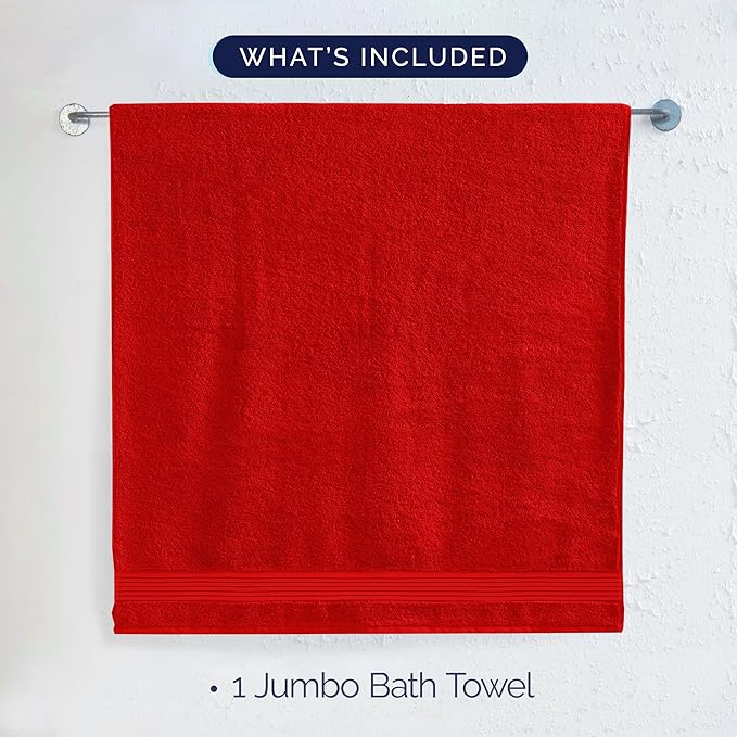 Elegant Comfort Premium Turkish Cotton 1 Piece Jumbo Bath Towel - 35 x 70 inch, Luxurious Hotel Spa Quality 100% Turkish Cotton Large Bath Towel - Highly Absorbent - Soft Bathroom Towel, Red