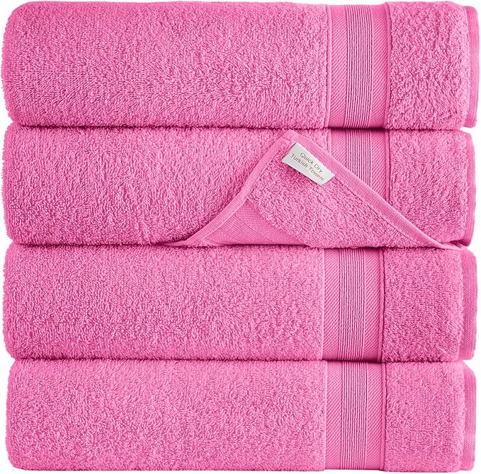 Quick-Dry, Soft & High Absorbent Bath Towels 27"x54" Cotton Turkish Bath Towel Set of 4 | Daily Use 100% Cotton Towels for Bathroom, Gym & More | Bathroom Towels Set (4 Pcs, Pink)