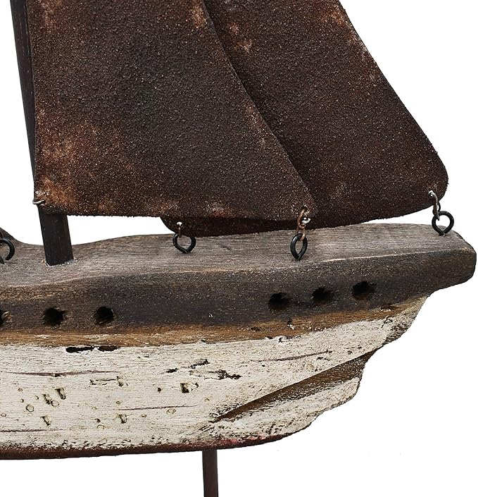 Rustic Wood Sailboat Decor Tabletop Nautical Decor, Wooden Sailboat Nautical Decoration Beach Themed Decoration Coastal Decor Sailboat Decoration for Home Mediterranean Decor (White)