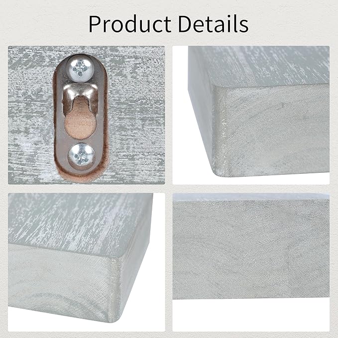 Small Floating Shelf,Set of 3 Display Ledges for Wall,Mini Shelves,Rustic Wood Shelf for Bedroom Living Room Bathroom Kitchen (6 Inch, Vintage Grey)