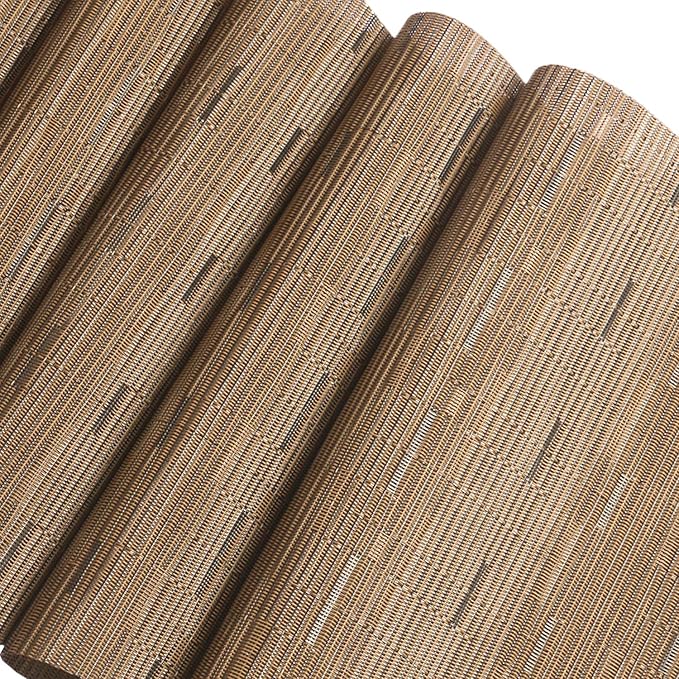 SHACOS Round Table Placemats Wedge Placemats Set of 8 Woven Vinyl Curved Table Mats Washable Indoor Outdoor (8, Tan)