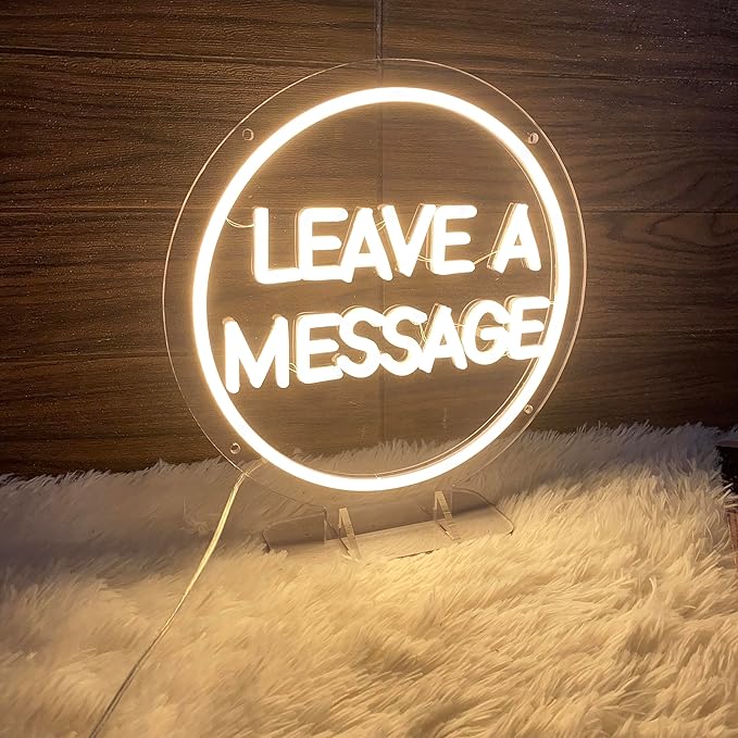 Leave a Message Neon Sign With Holder Base, Neon Guestbook Table Sign for Wedding Shop Business Desk Decor Reception Welcome Led Sign, Warm White USB Neon Light Sign, the Size 13x12 Inch