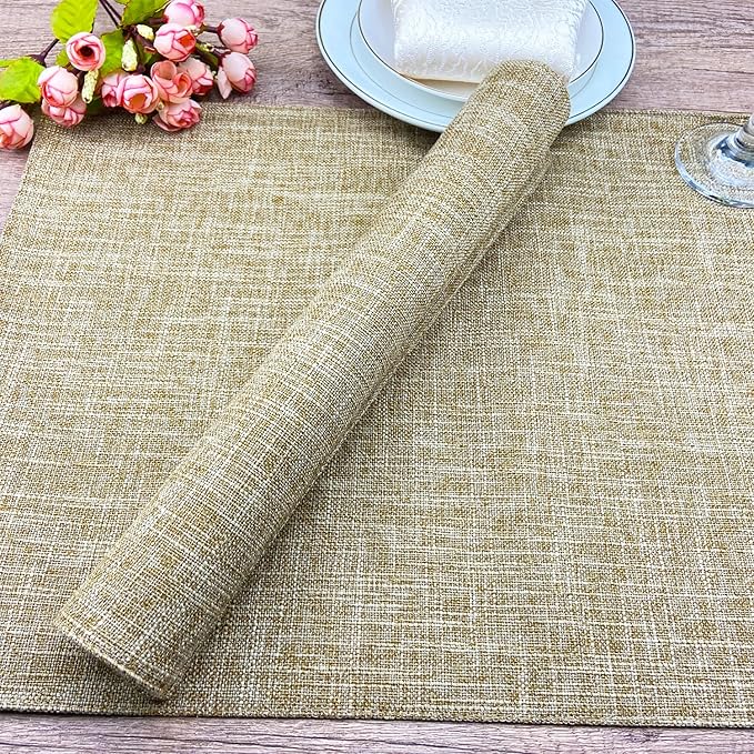 Weabetfu Cloth Placemats Set of 6 Heat Resistant Dining Table Placemmats Cotton Linen Machine Washable Kitchen Table Mats Wrinkle Free Thick Fabric Place Mats,Easy to Clean,13" x 19"