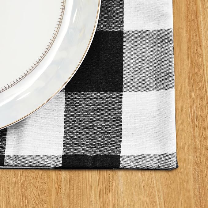 Black & White 2 Side Cotton Buffalo Check Placemats Set of 4 Heat Resistant Dining Table Place Mats for Kitchen Table, 12 x 18 inches