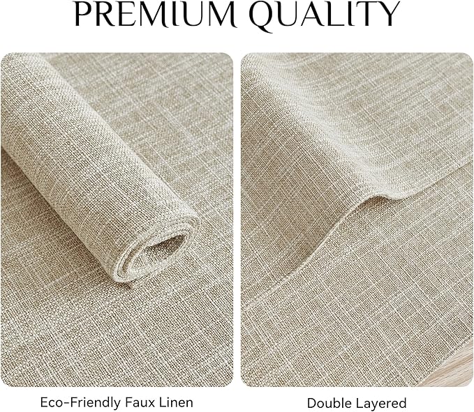 Softalker Faux Linen Placemats Set of 12-12 x 18 Inch, Heat Resistant Double Layered Durable Burlap Farmhouse Place Mats, Non-Slip Washable Rustic Table Mats for Dining, Kitchen, Party(Beige
