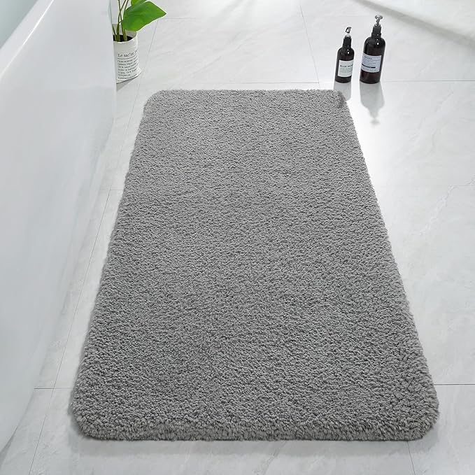AROGAN Luxury Long Bathroom Runner Rug, 24x48 Inch Thick Soft and Absorbent Microfiber Non Slip Bath Mat, Rubber Backing Quick Dry Rugs Carpets, Machine Washable Plush Mats for Shower Floor, Grey