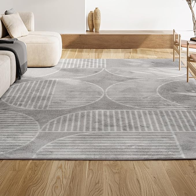 JONATHAN Y SCN104C-4 Nordby High-Low Geometric Arch Scandi Striped Indoor/Outdoor Area Rug, Contemporary, Bohemian, Transitional for Bedroom,Kitchen,Living Room,Non Shedding,Easy-Washing, Gray, 4 X 6