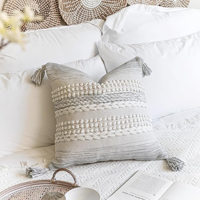 Gray Decorative Throw Pillow Cover 20X20, Boho Accent Pillow for Couch, Square Modern Farmhouse Pillowcase for Living Room Couch Sofa Cushion Home Décor (Pack of 1)