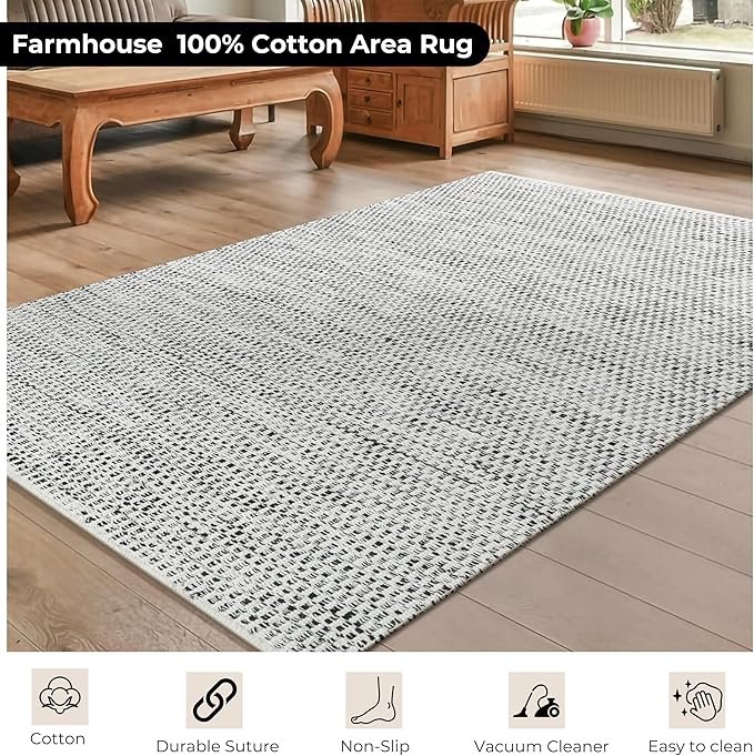 Bedding Craft Zebra Stripe 100% Area Rug for Living Room 48x72 Inch - Natural/Black - 4x6 Feet Machine Washable Area Rugs for Bedroom