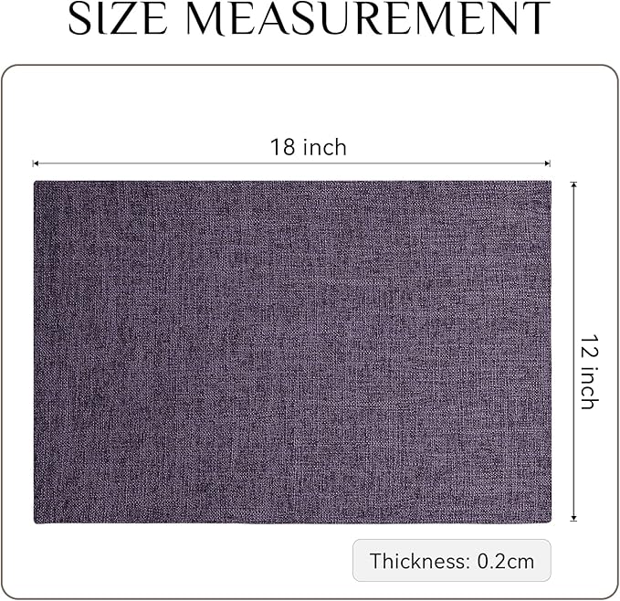 Softalker Faux Linen Placemats Set of 8-12 x 18 Inch, Heat Resistant Double Layered Durable Burlap Farmhouse Place Mats, Non-Slip Washable Rustic Table Mats for Dining, Kitchen, Party(Purple