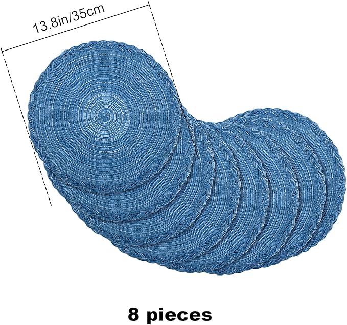 fanquare Cool Blue Round Briaded Placemats Set of 8 Heat Resistant Non Slip Placemat for Dining Table Washable No Fadding Table Mats for Long Term Use