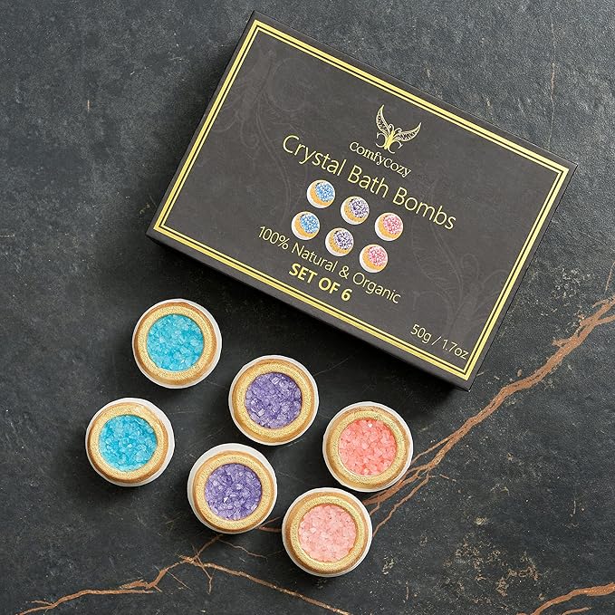 Crystal Bath Bombs - 100% Natural Organic Luxury Bathbombs - Beauty Self Care Spa Pamper Aromatherapy Birthday Gifts for Women Mom Him Her - Unique Relaxation Healing Crystals Gift Set