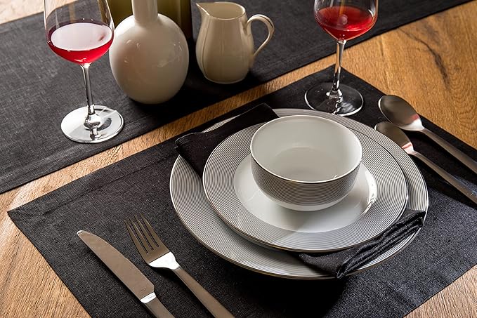 Solino Home Linen Black Placemats Set of 6-100% Pure Linen Placemats 14 x 19 Inch for Summer - Fete