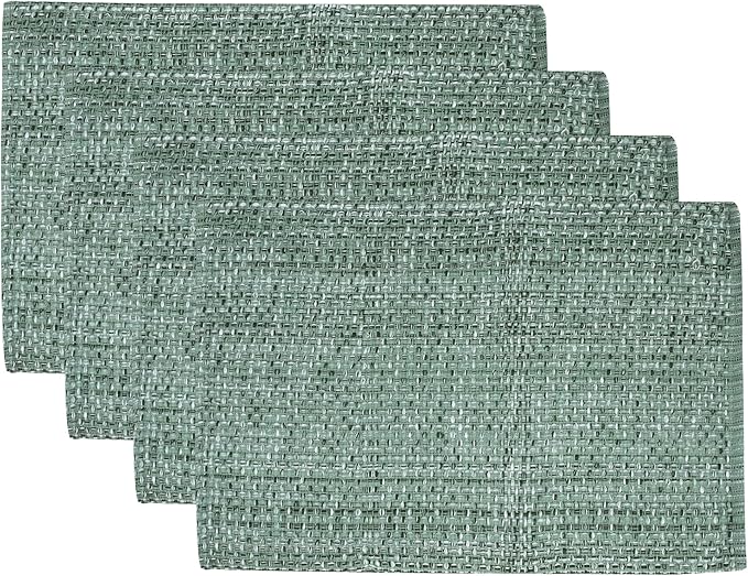 Sweet Home Collection 100% Cotton Placemats for Dining Room Rectangle Two Tone Woven Fabric 13" x 19" Soft Durable Table Mat Set, Set of 4, Light Green