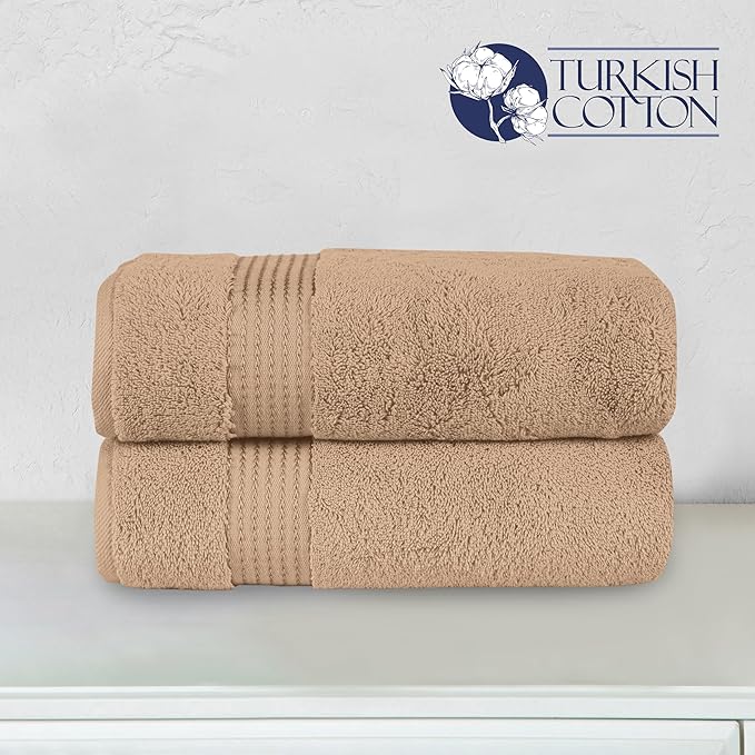 Elegant Comfort Premium Turkish Cotton 2 Pack Bath Towel Set - 27 x 54 inch, Luxurious Hotel Spa Quality 100% Turkish Cotton 2PC Bath Towel Set - Highly Absorbent - Soft Bathroom Towels, Taupe