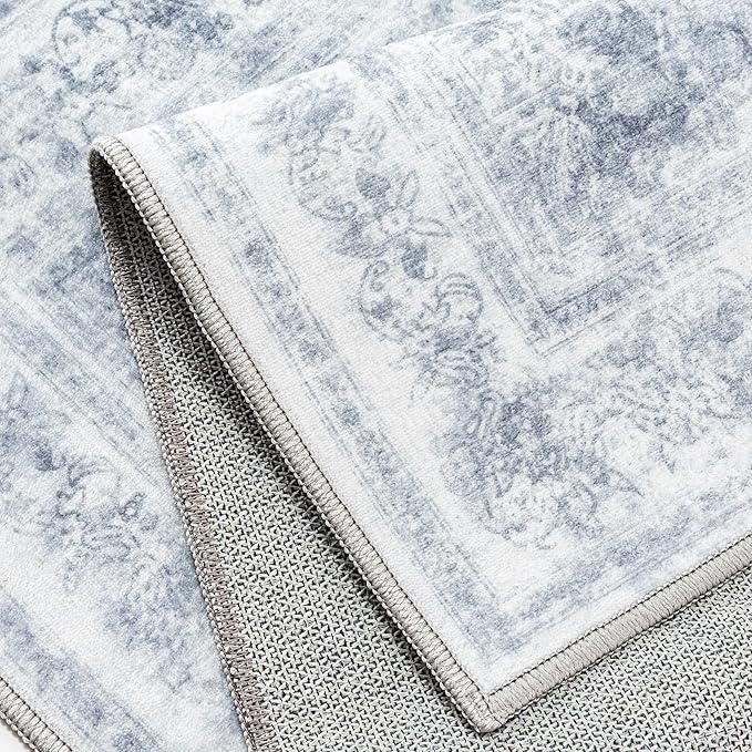 Area Rug 4x6 Washable Blue Rug Vintage Boho Medallion Entryway Door Mat Distressed Retro Carpet Non Slip Low Pile Small Soft for Office Kitchen Bedroom Laundry Bathroom Hallway