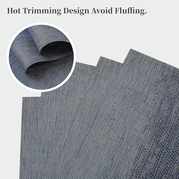 Leetaltree Denim Blue Placemats Set of 8 - Heat Resistant Non-Slip Place mats for Dining Table, Washable Durable PVC Vinyl Woven Table Mats(Denim Blue, 8)