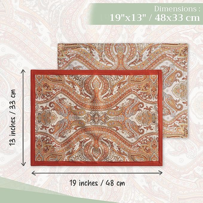 Maison d' Hermine Placemats Set of 4 100% Cotton Washable Cloth Place Mats, Reusable Table Mats for Kitchen Dining Decoration, Party, Wedding, Restaurant (Kashmir Paisley, 13" x 19")