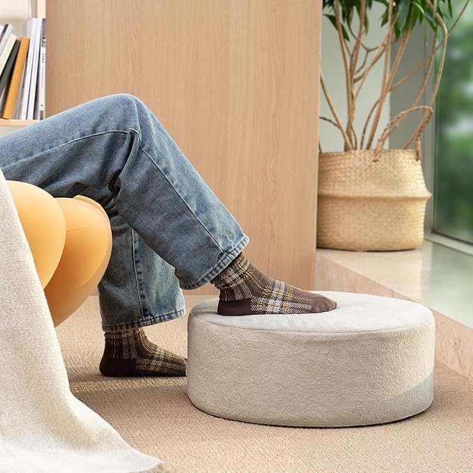 Pouf Ottoman Foot Rest Stool, Double Layer Round Modern Foam Filled Foot Stool for Couch, Living Room, Bedroom (Apricot)