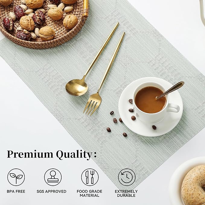 Leetaltree Mint Cream Placemats Set of 6 - Heat Resistant Non-Slip Place mats for Dining Table, Washable Durable PVC Vinyl Woven Table Mats(Mint Cream, 6)