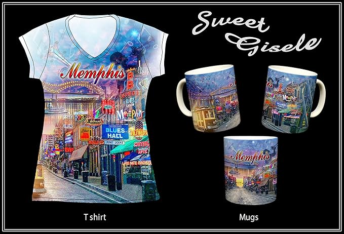 Sweet Gisele City of Memphis Inspired Mug, Ceramic Coffee Cup, Downtown Streets, Home of the Blues, Music Note Accents, Colorful Detailing, Nightlife Scenery, Great Novelty Gifts 11 Fl Oz