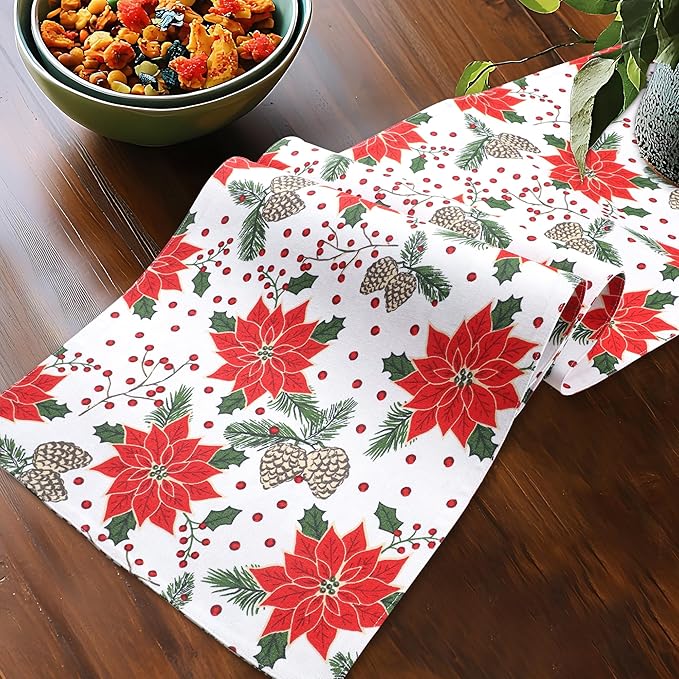 Urban Villa Pine Cone Print 100% Cotton Fused Table Runner 14''x72'' Over Sized Christmas Color Table Runner Heavier Quality