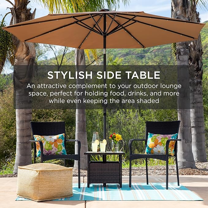 Best Choice Products Wicker Side Table with Umbrella Hole, Square PE Rattan Outdoor End Table for Patio, Garden, Poolside, Deck w/UV-Resistant Frame, Storage Space - Black