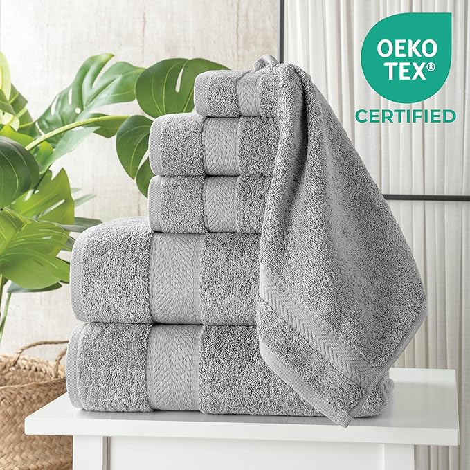 TEXTILOM 6 Pcs Bath Towel Set – Hotel and Spa Quality & Soft & Absorbent & Quick Dry Bath Towels for Bathroom –100% Turkish Cotton Bathroom Towels Set (2 Bath Towels,2 Hand Towels,2 Washcloths)-Grey