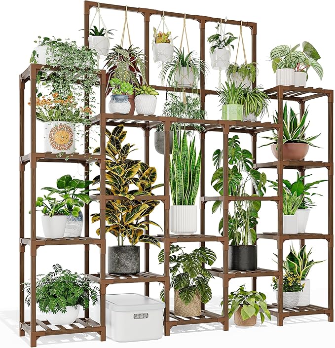 Plant Stand Indoor Outdoor 63" Tall Plant Shelf for Plants 14-Tier Large Plant Sheves for Living Room Heavy Duty Plant Rack Garden Balcony Patio Hanging Planter