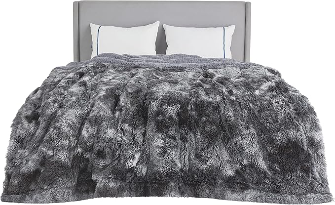 Bedsure Fluffy Tie Dye Grey Blankets Queen Size for Bed, Thick Sherpa Faux Fur Fleece Fuzzy Plush Winter Warm Soft Full Queen Blankets, Bedroom Decor Grey Gifts Cozy Gifts for Women Men, 90x90