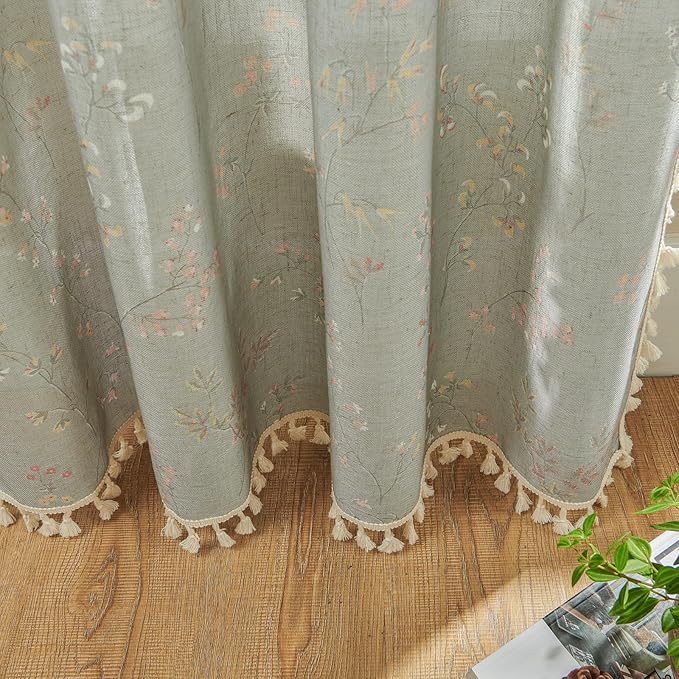 Joydeco Blue Floral Boho Curtains 108 Inches Long 2 Panels, Super Soft Bohemian Farmhouse Curtains with Tassels, Semi Sheer Light Filtering Drapes for Bedroom Living Room (Rod Pocket, 52Wx108L)